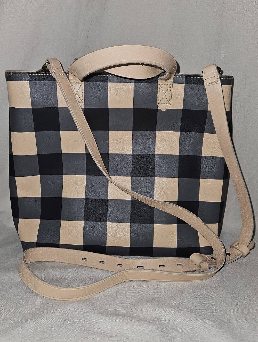 Madewell Beige and Black Gingham Crossbody Tote
